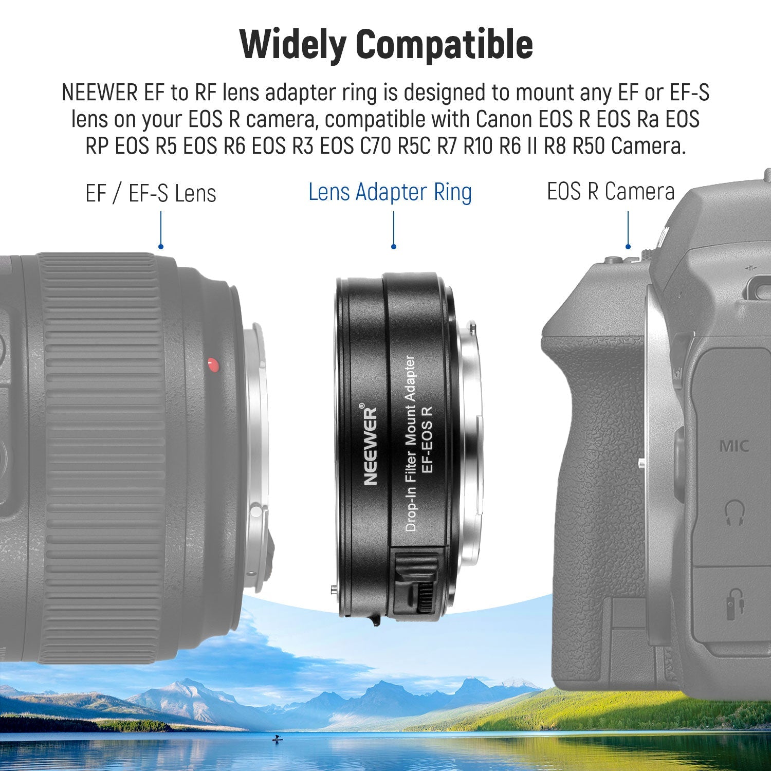 NEEWER EF to EOS R Mount Adapter with Drop in CPL Filter