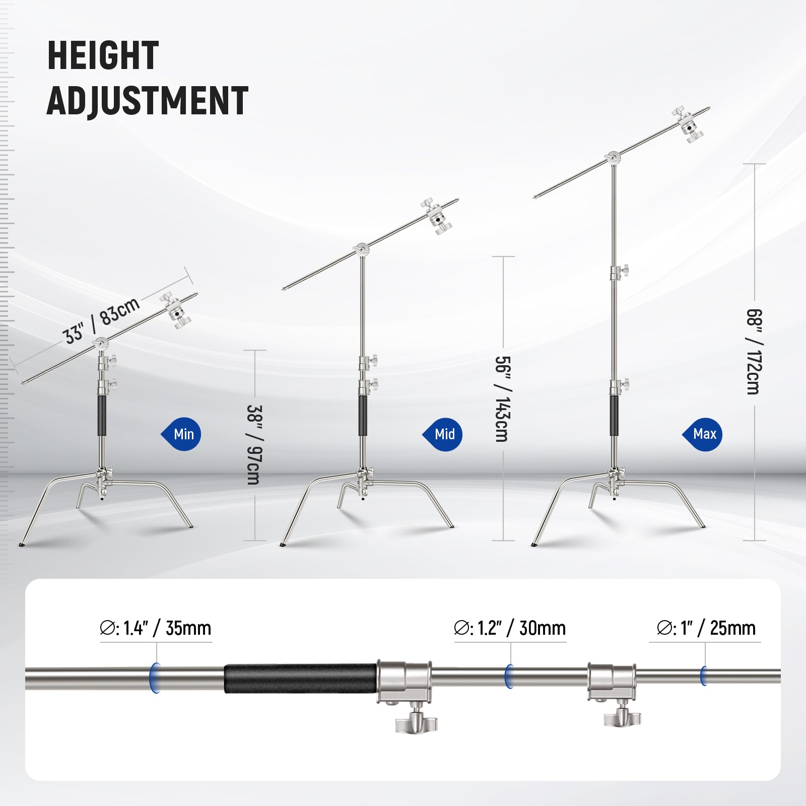 NEEWER STQ2 Pro Stainless Steel Heavy Duty C Stand