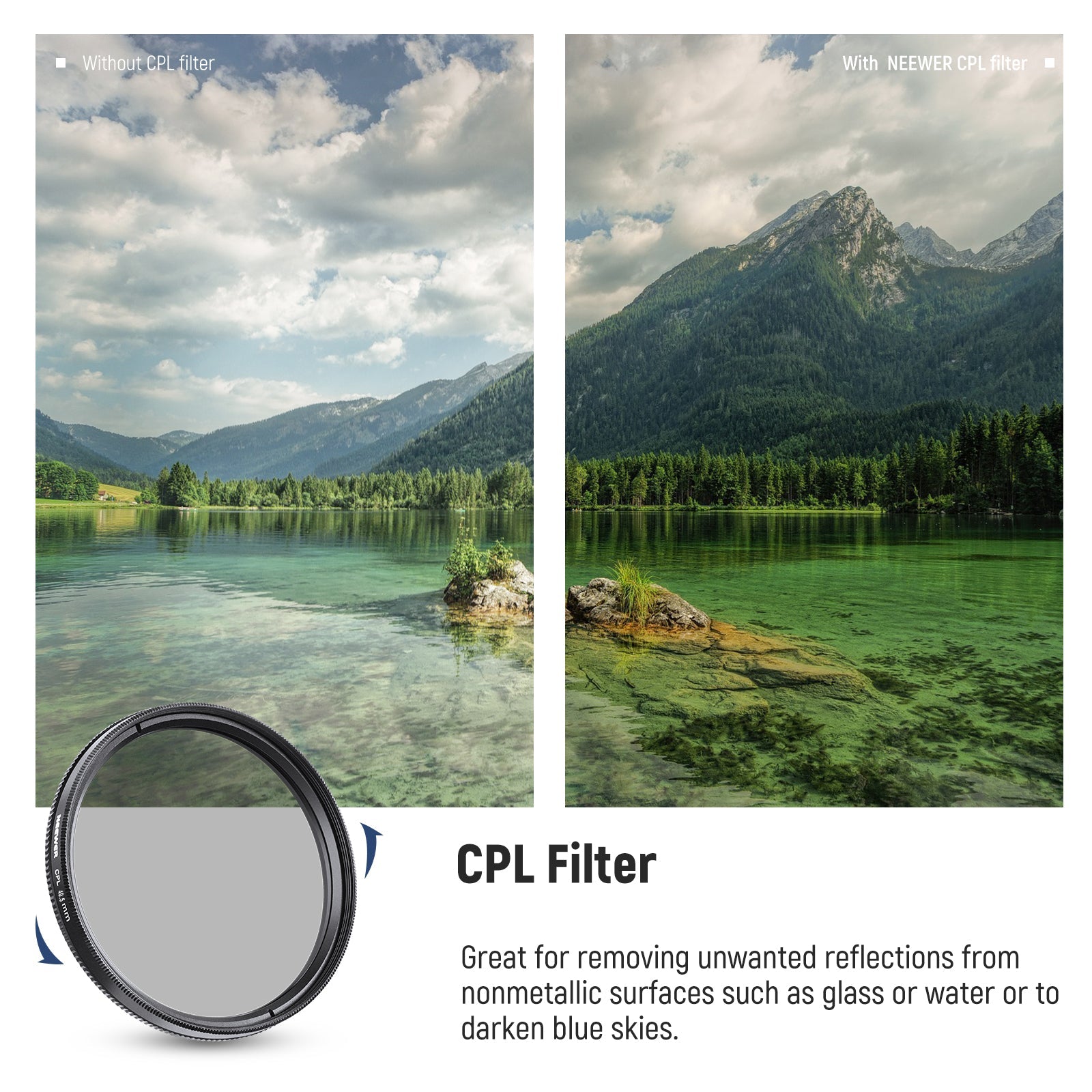 NEEWER Lens Filter Kit UV Filter+CPL Filter+ND4 Filter+Filter