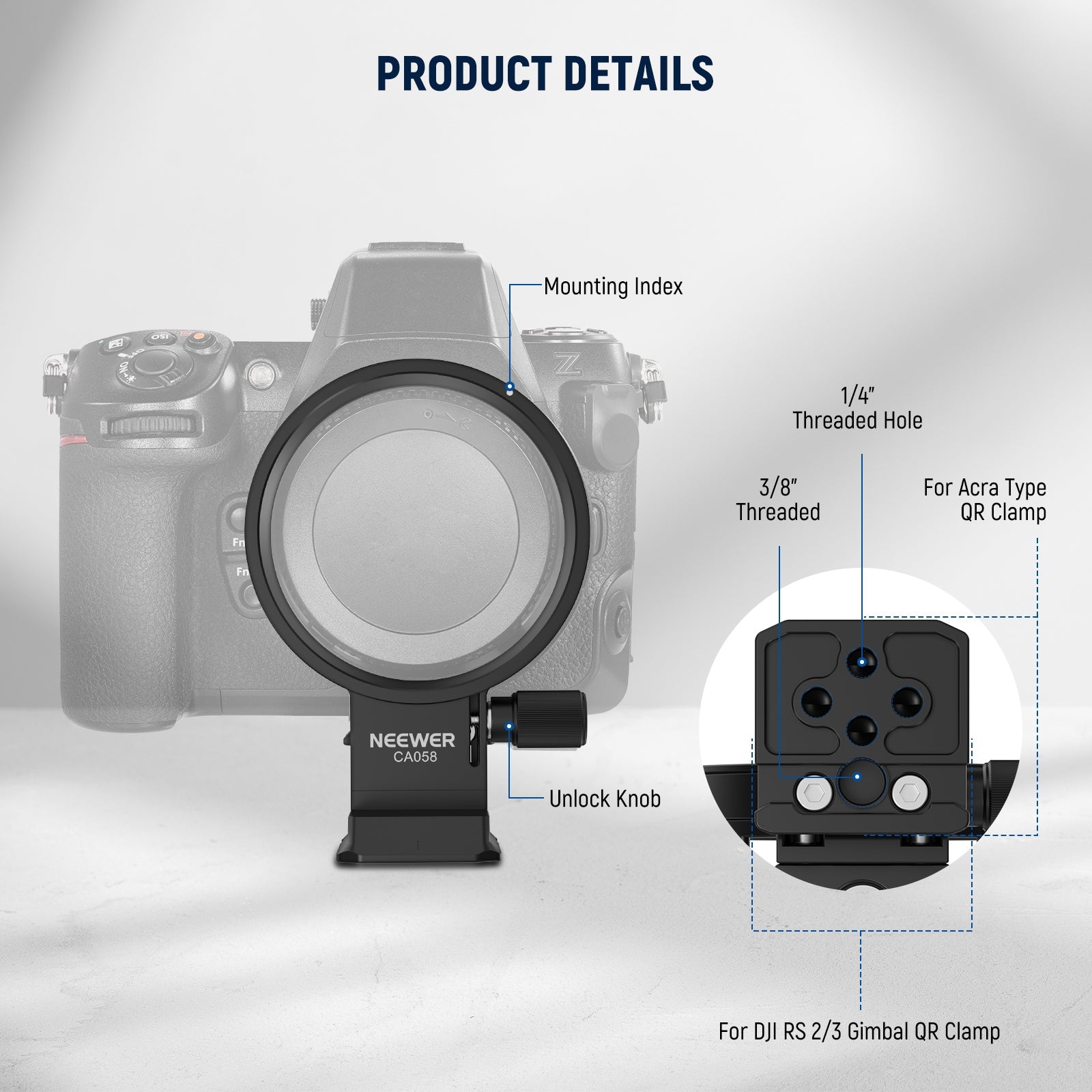 NEEWER CA058 Rotatable Camera Lens Collar for Nikon Z8 Z7 II Z6 II Z5