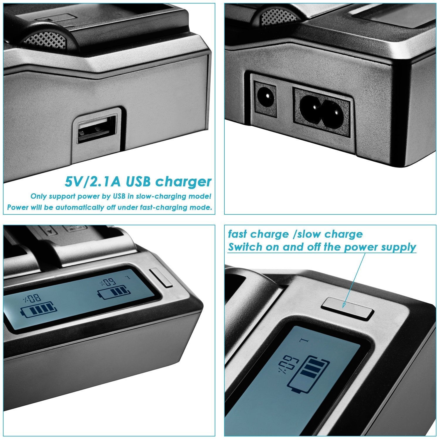 Neewer Dual-Channel LCD Display Battery Charger with 3 Plug for Sony Camcorder Batteries - neewer.com